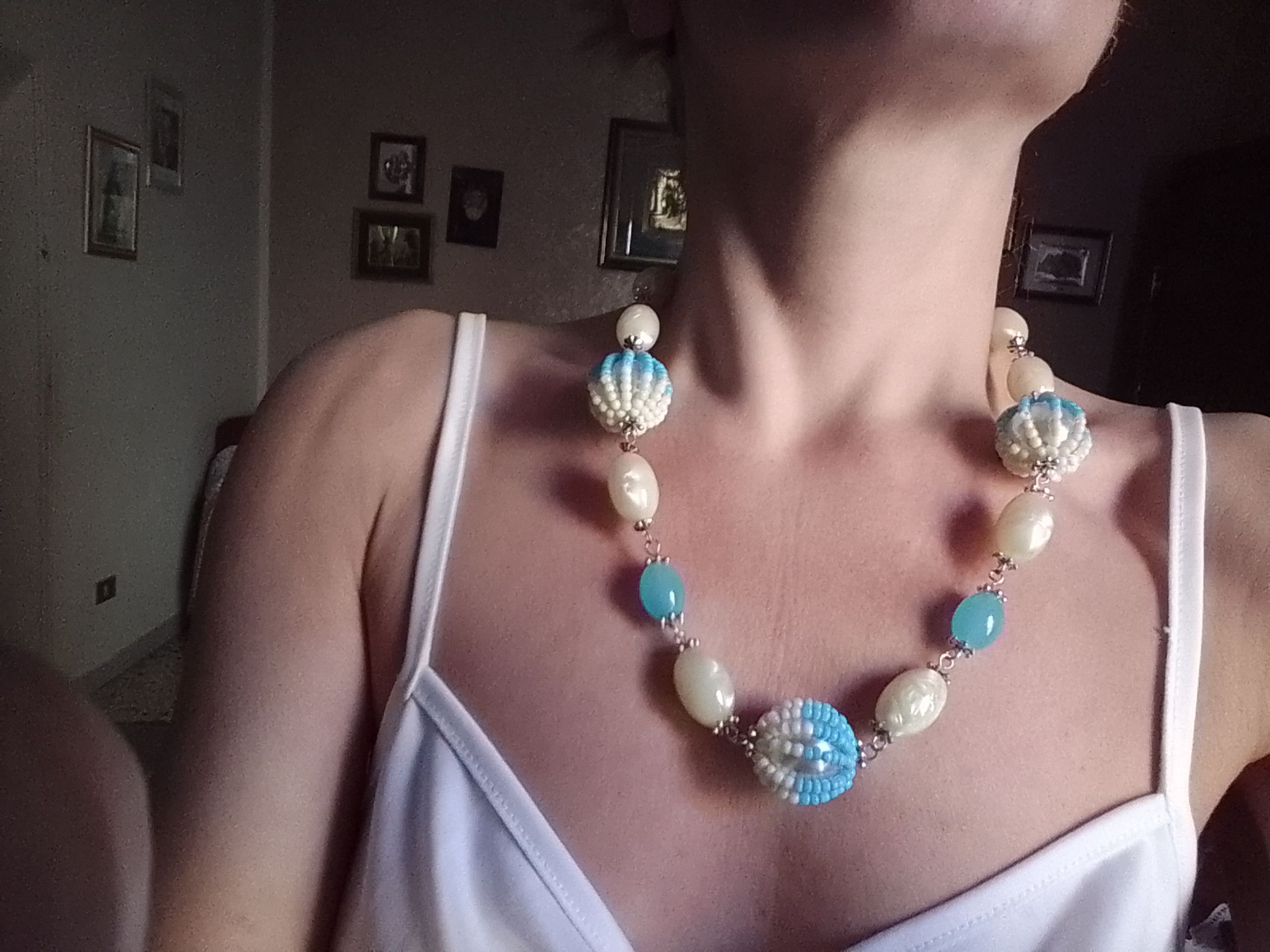 Handmade Necklace Vintage Pearls Blue Crystal+ Coated Pearls Size ONE SIZE - 7 Thumbnail