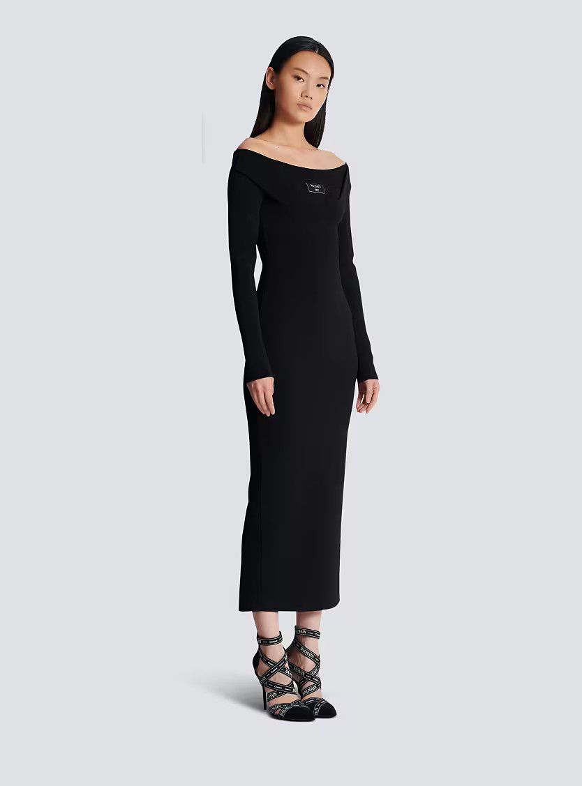 Balmain o1s1wg111225 Long Plain Knit Dress in Black Size S / US 4 / IT 40 - 2 Thumbnail