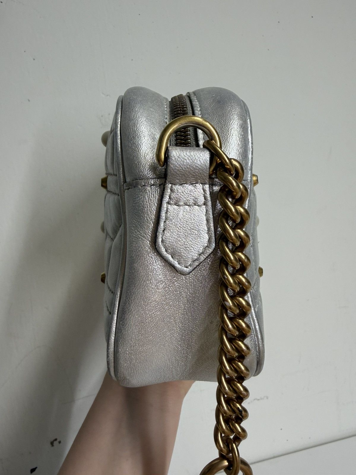 Gucci Gucci GG Marmont Pearl Crossbody Silver Matelasse Chain Bag Size ONE SIZE - 4 Thumbnail