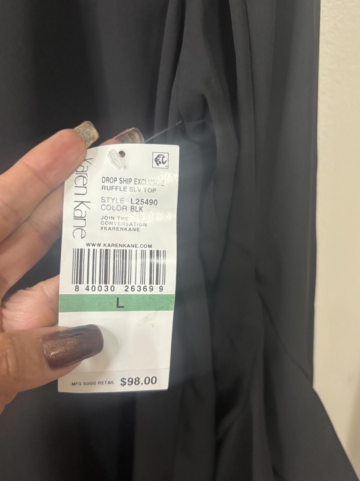 Designer Karen Kane Black Ruffle Sleeve Blouse - Size L Size L / US 10 / IT 46 - 3 Thumbnail