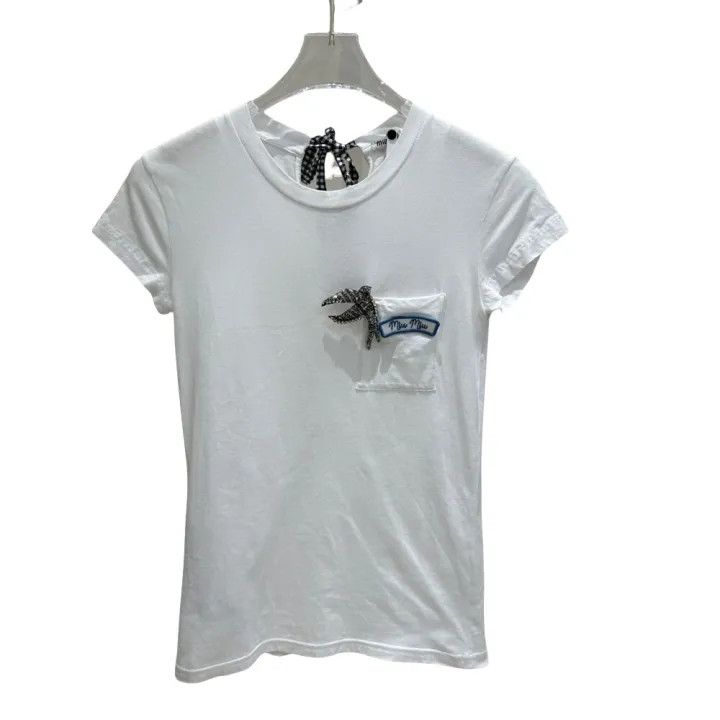 Miu Miu Miu Miu Bow Logo Cotton T-Shirt White 0079 Size XS / US 0-2 / IT 36-38 - 1 Thumbnail
