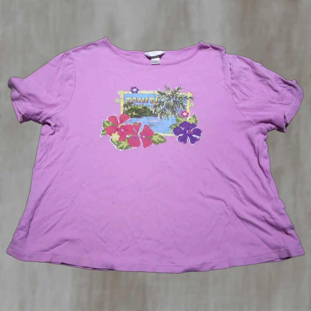 Pinko CJ Banks Shirt Adults 1X Pink Floral Tahiti T Shirt Ocean Pink Tee T-Shirt Womens Plus Size 1X Size XL / US 12-14 / IT 48-50 - 1 Thumbnail