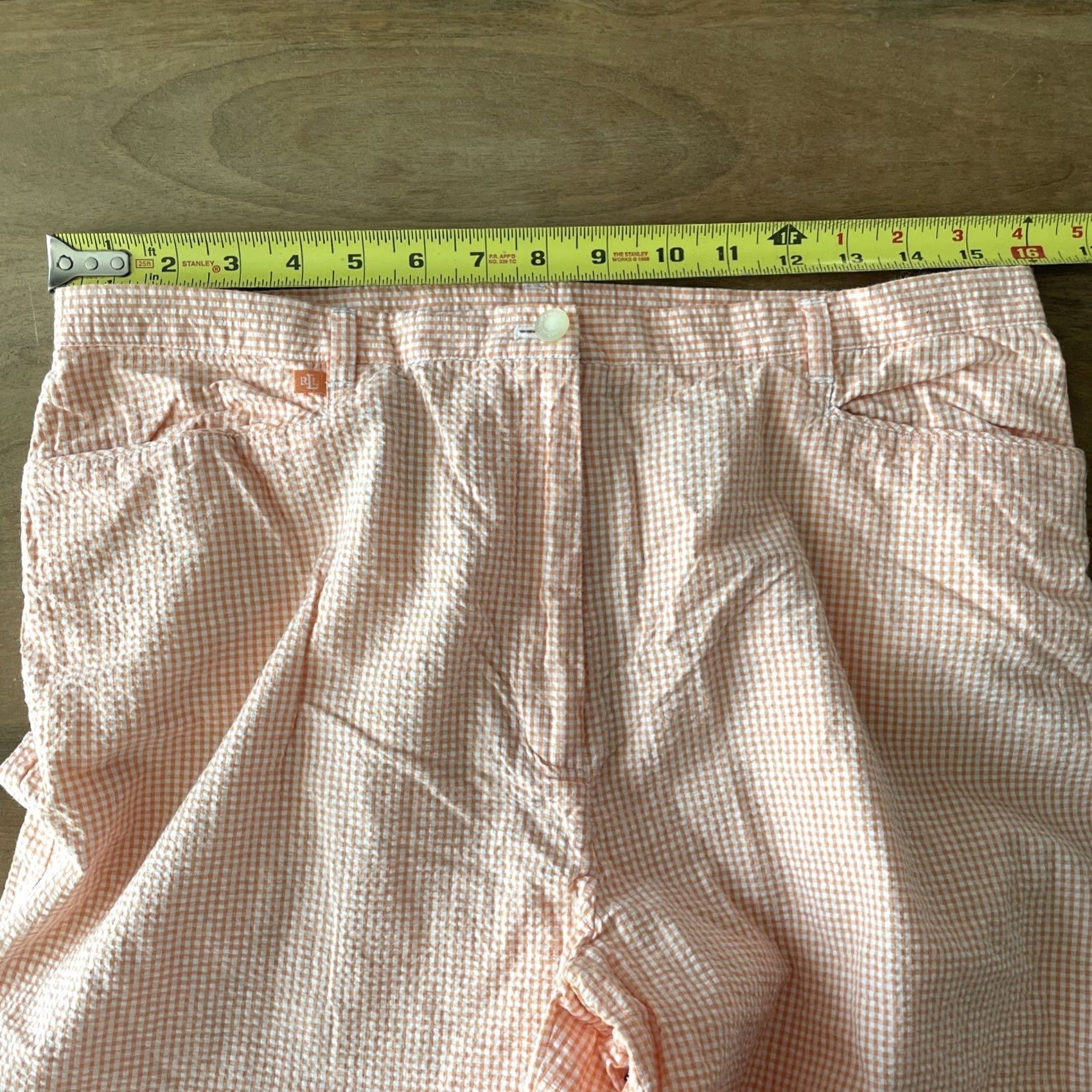 Ralph Lauren VINTAGE Lauren Ralph Lauren Seersucker Crop Pants Womens 14 32x21 Orange/White Gingham Plaid Cropped Slim Straight Leg Beach Preppy Resort Womens Size 36" / US 14 / IT 50 - 6 Thumbnail