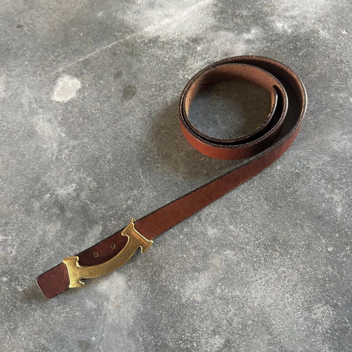 Pre-owned Kapital Wapisabi Smile Buckle Leather Belt In Brown