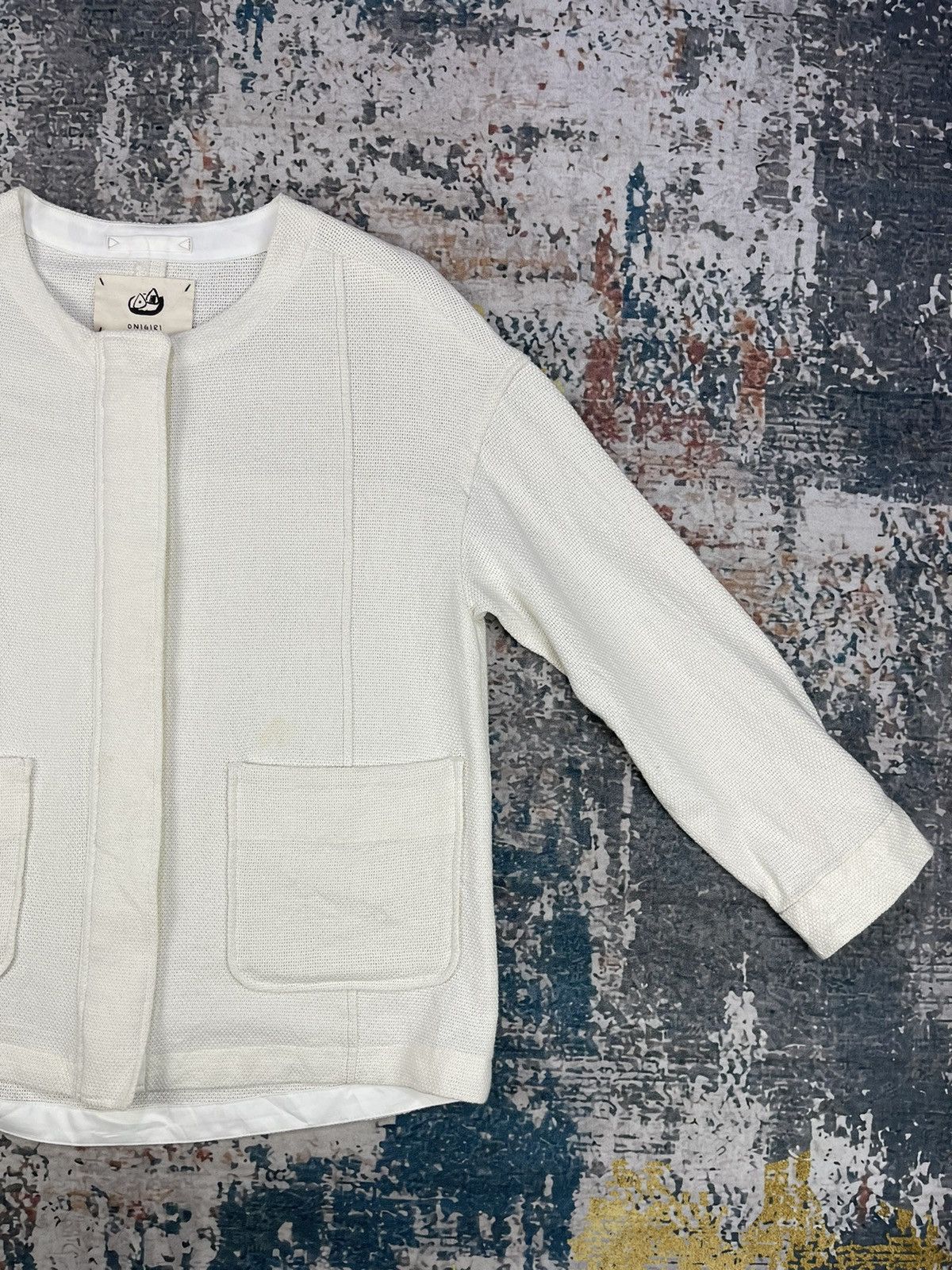 Comme Ca Ism Japanese Onigiri Cream Collarless Knitted Jackets Size ONE SIZE - 3 Thumbnail