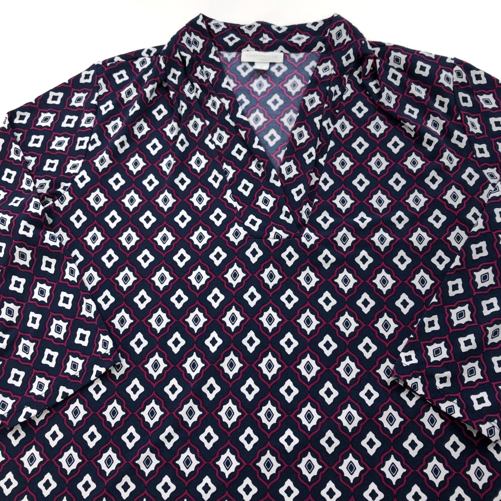 Charter Club Charter Club Plus 1X Pullover V-Neck Blouse Tunic 3/4 Sleeve Geometric All Over Print MINT Womens Size XL / US 12-14 / IT 48-50 - 3 Thumbnail