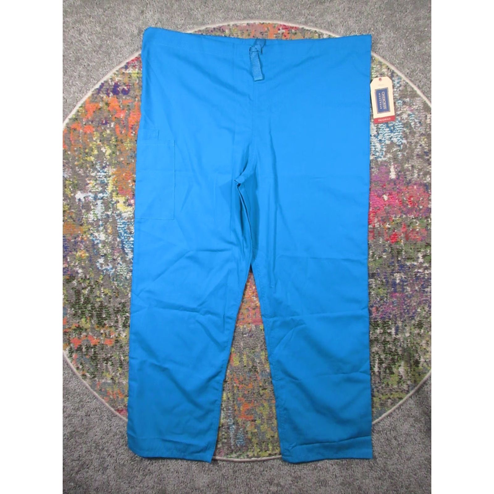 Cherokee VINTAGE Cherokee Workwear Scrub Pants Unisex NEW Adult L Teal Blue Solid Cotton Blend Mens Womens Size US 33 - 2 Thumbnail