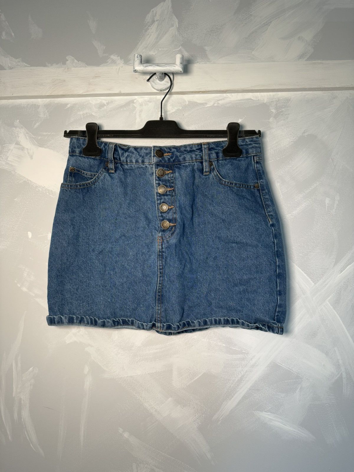 Japanese Brand Bluenotes Denim Dark Wash Jean Skirt Button Up Size 31" - 1 Thumbnail