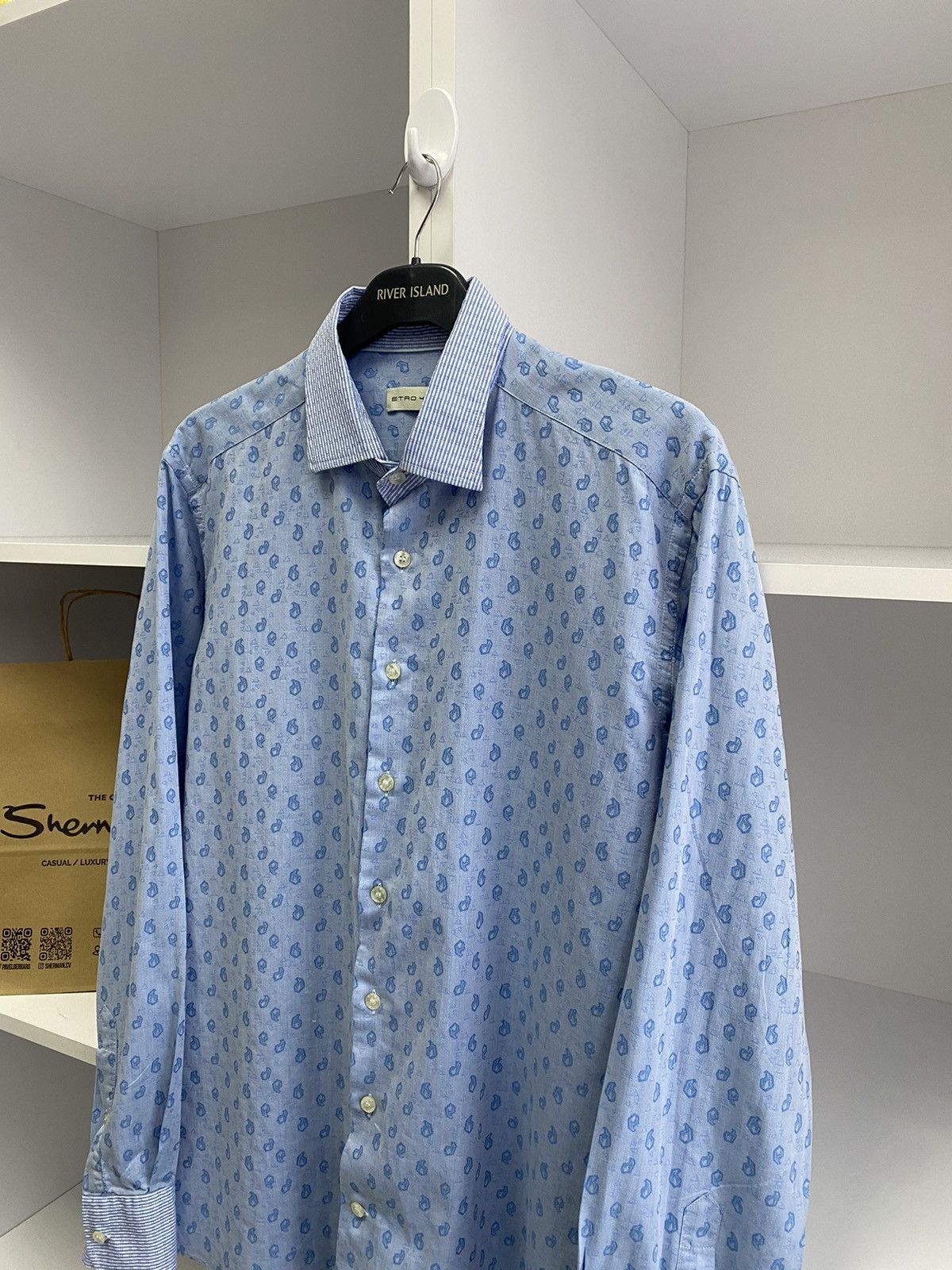 Designer × Etro × Vintage Vintage Etro Blue Luxury Denim Shirt Size US M / EU 48-50 / 2 - 9 Thumbnail