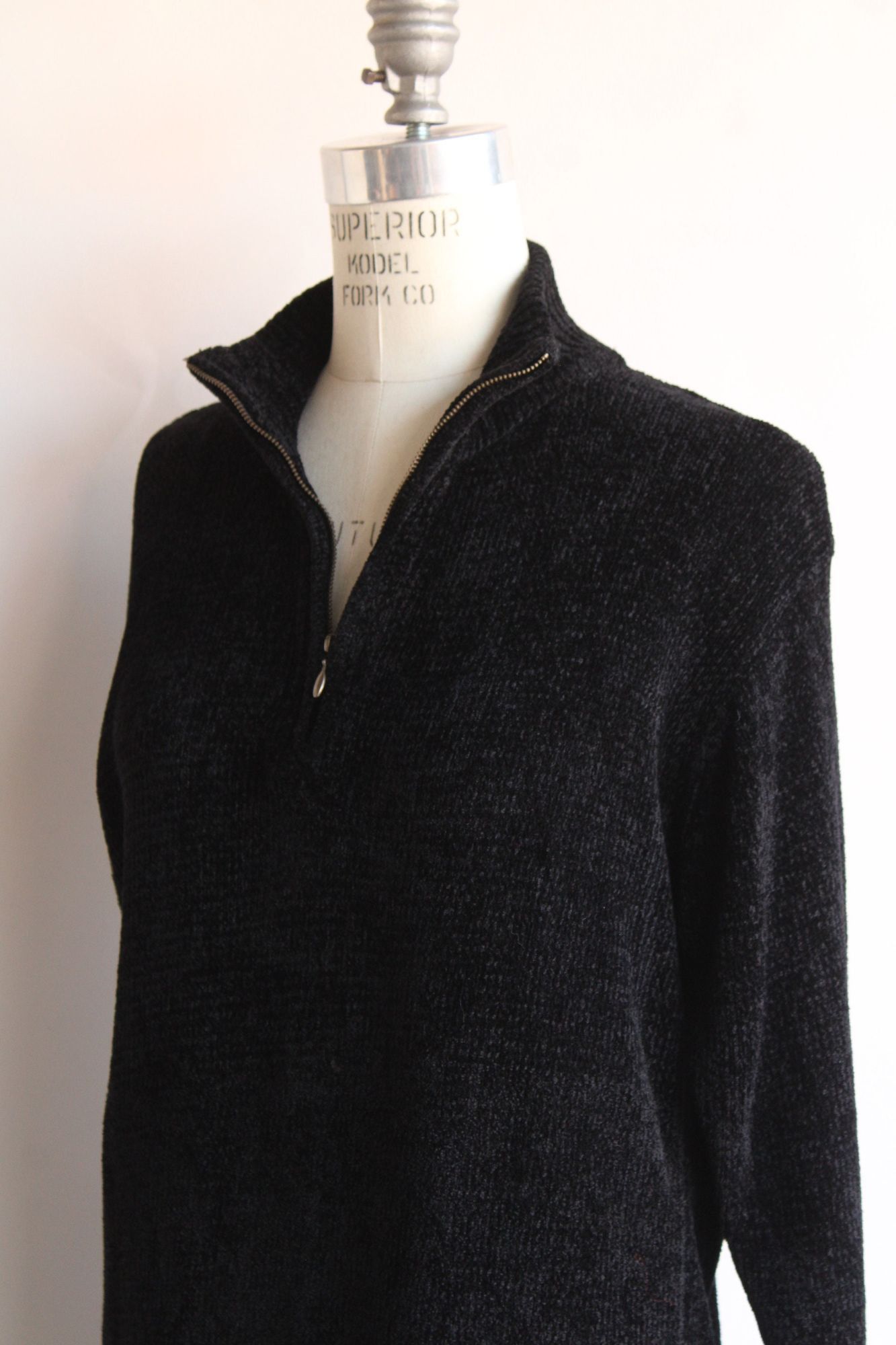 Vintage Vintage 1990s 2000s Sweater, Black Chenille Zipper Mock Neck Size L / US 10 / IT 46 - 7 Thumbnail