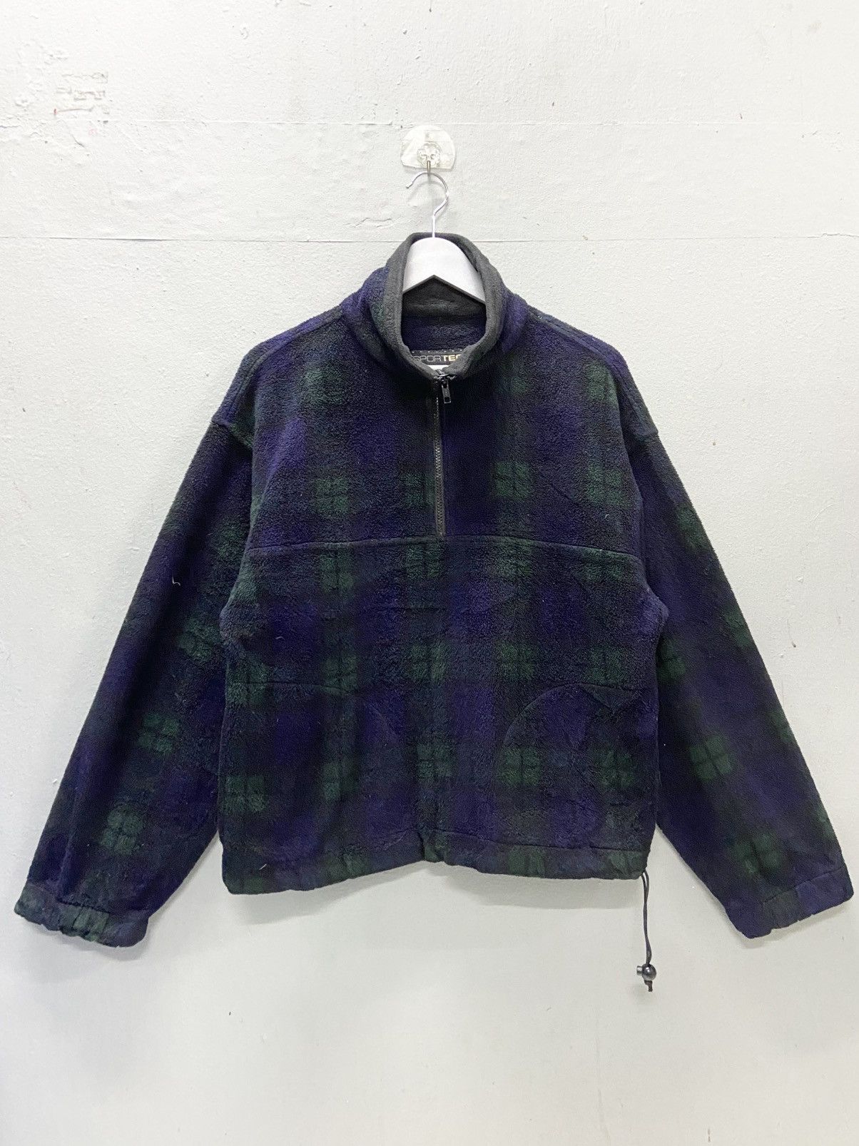 VINTAGE SPORTECH FLEECE PLAID HALF ZIPPER