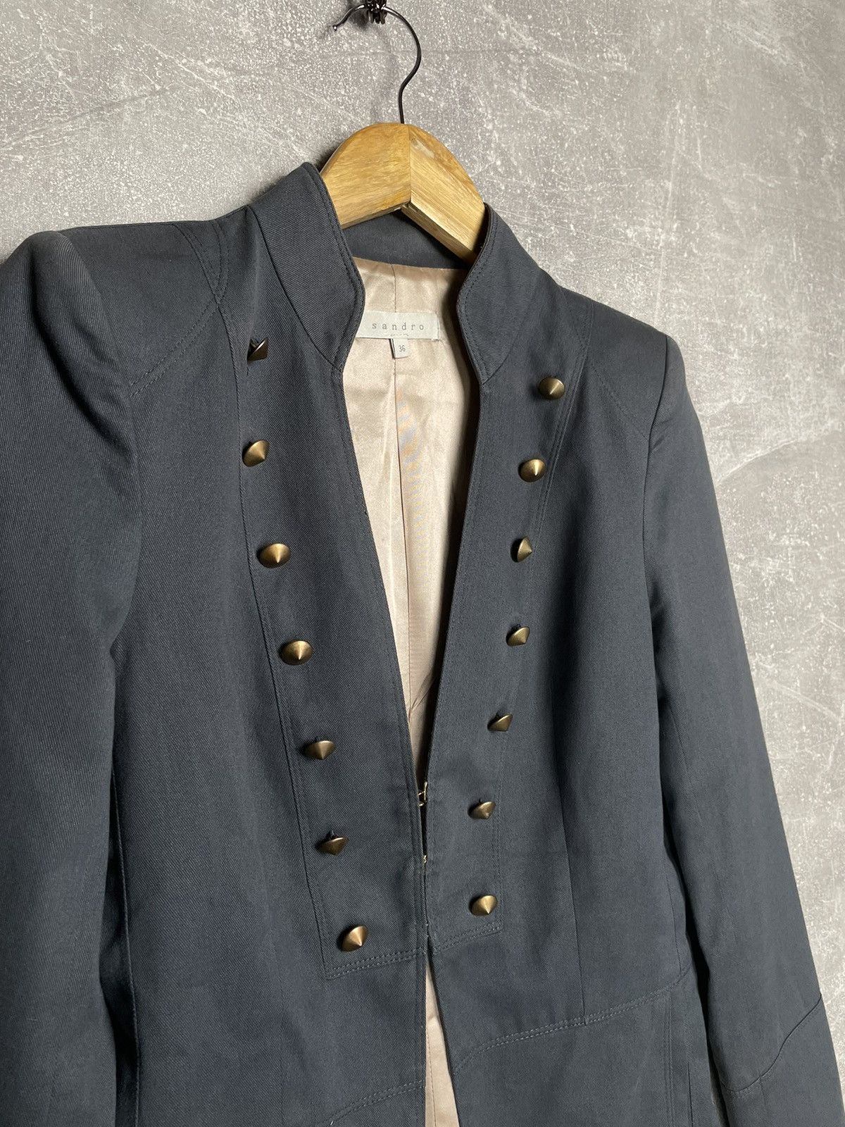 Sandro Sandro Blue Cotton Colarless Blazer Cape Coat Jacket Size XS / US 0-2 / IT 36-38 - 4 Thumbnail