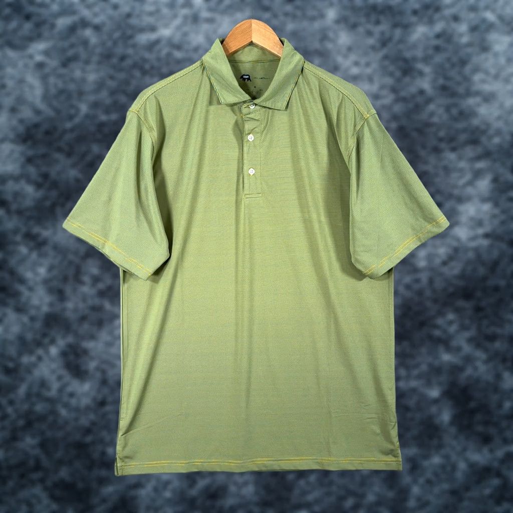Vintage Onward Reserve Polo Mens M Green Blue Yellow Pinstripe Short Sleeve Button Collar Logo Performance Golf Shirt Size US M / EU 48-50 / 2 - 1 Thumbnail