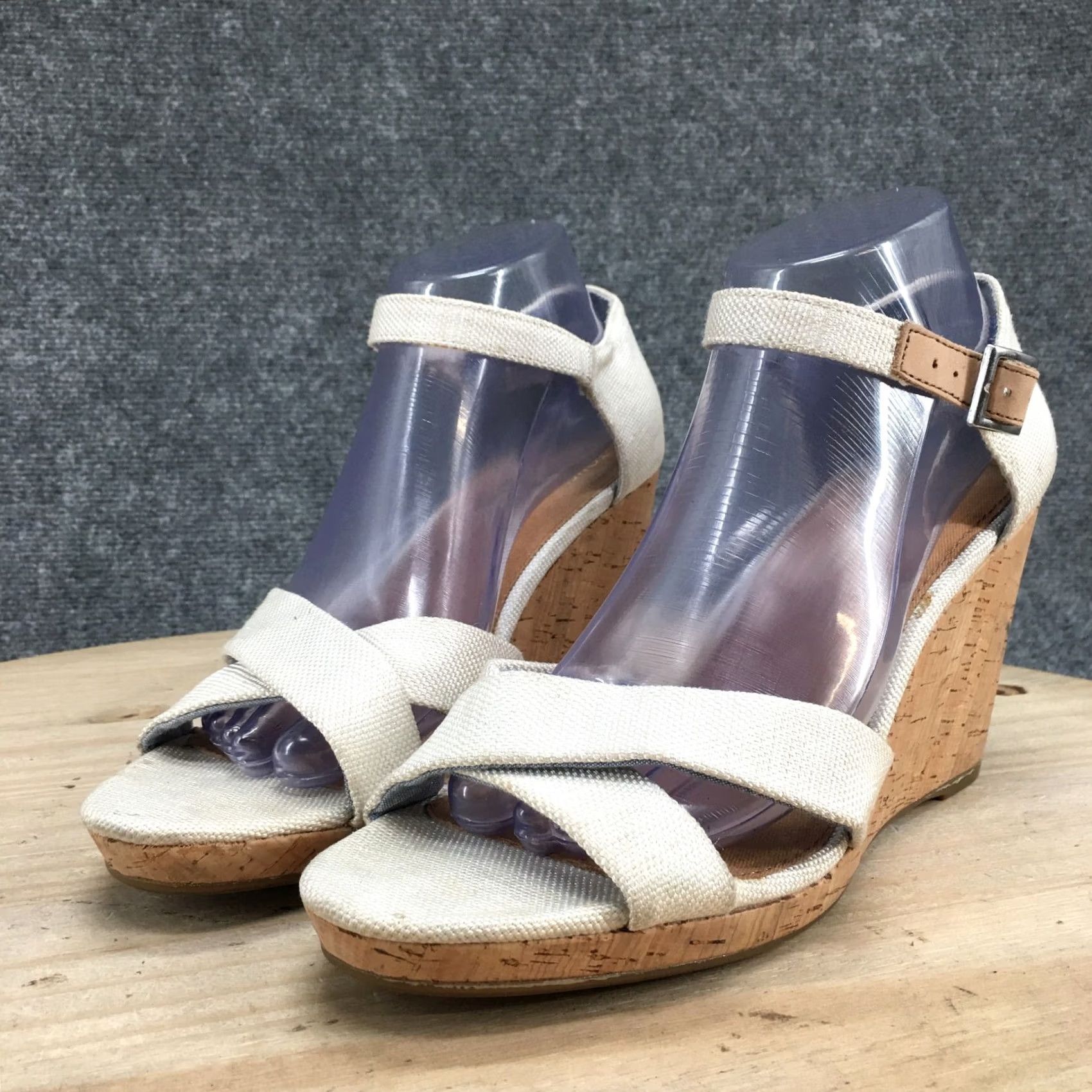 Toms TOMS Sandals Womens 10 Sienna Open Toe Wedge Ankle Strappy Beige Fabric Size US 10 / IT 40 - 7 Thumbnail
