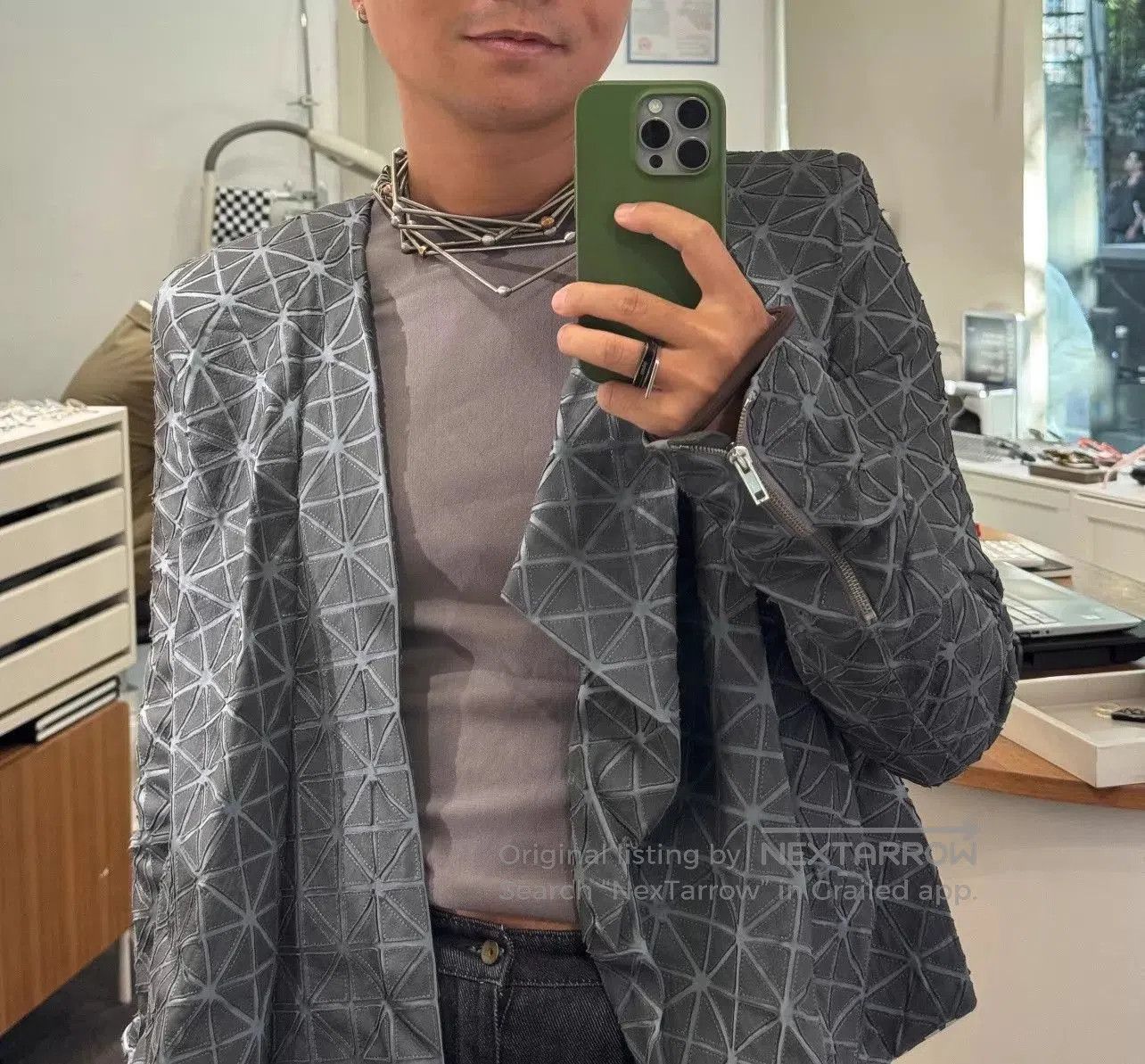 Gareth Pugh Gray Geometric Pattern Wrap Front Jacket Size S. Size US S / EU 44-46 / 1 - 5 Thumbnail