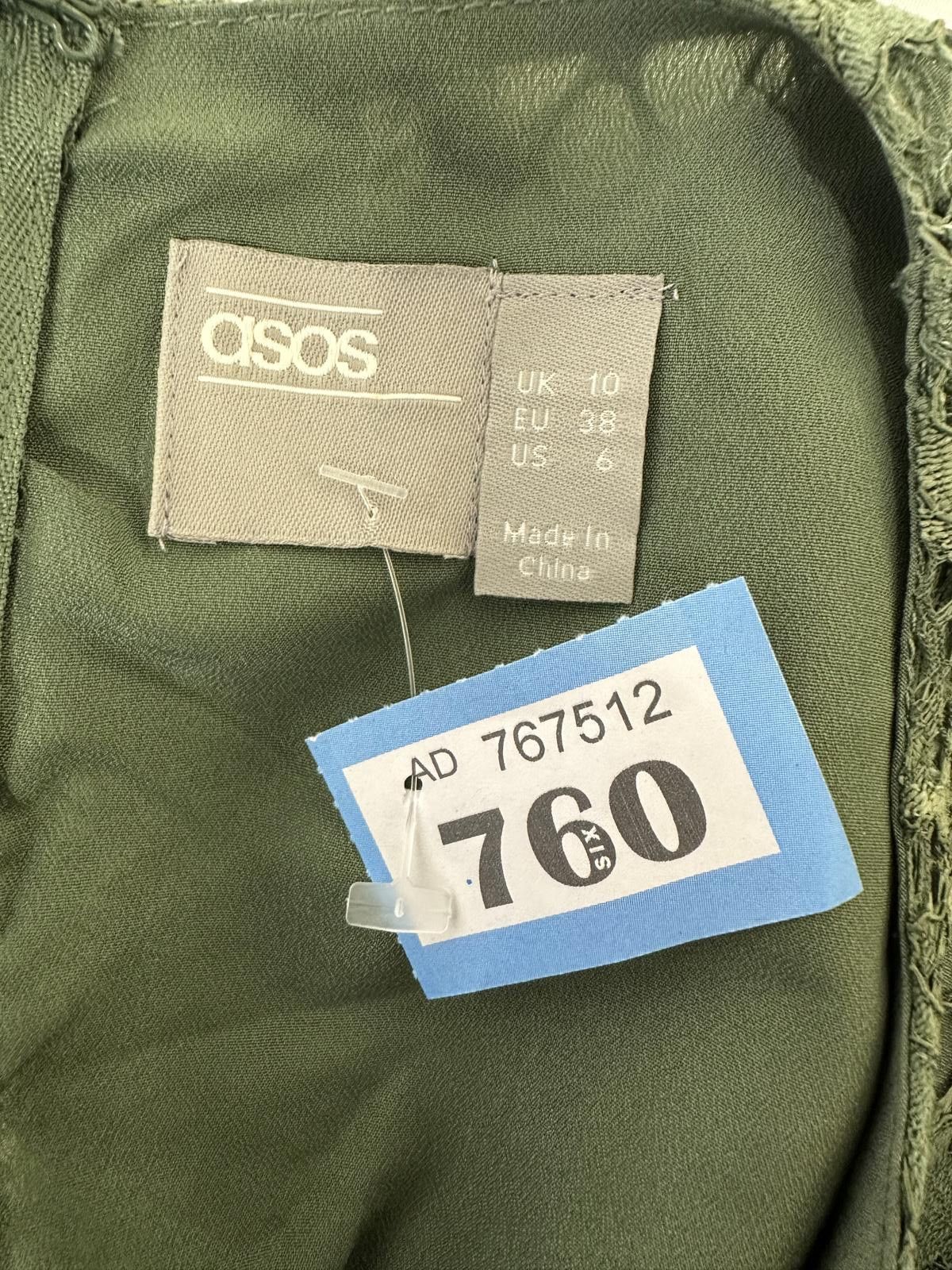 Asos ASOS Green Lace Long Sleeve Midi Dress Size M / US 6-8 / IT 42-44 - 4 Thumbnail