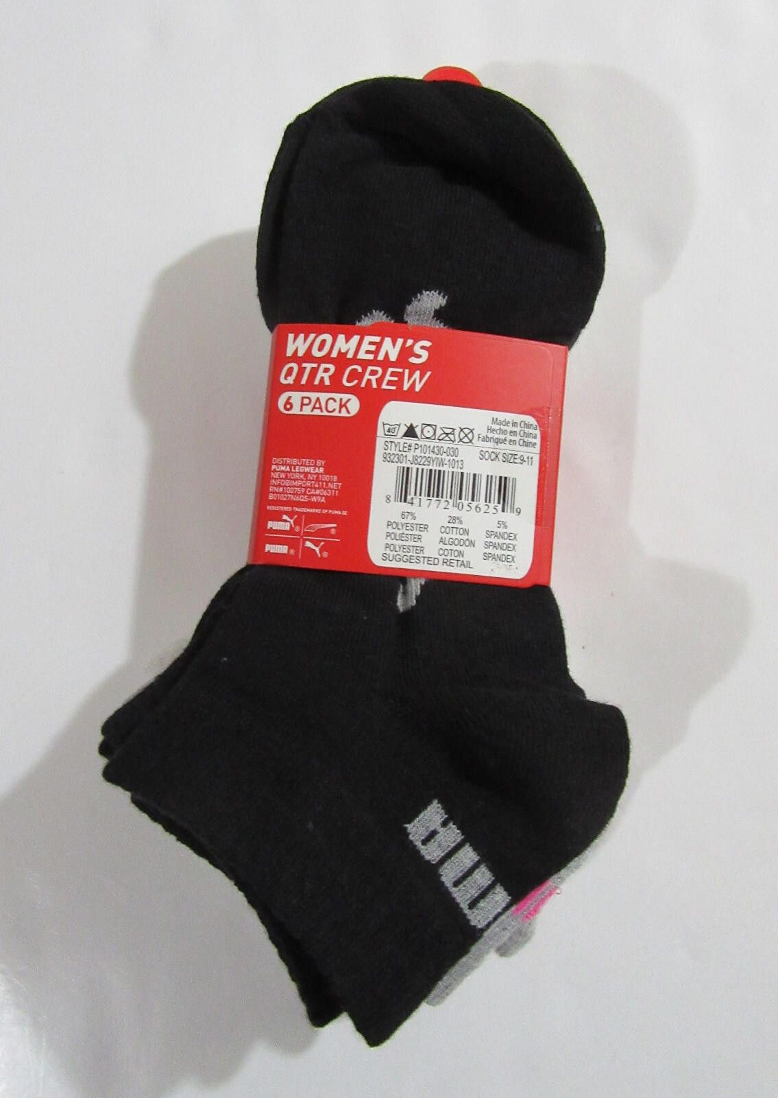 Puma Puma Womens Quarter Crew Socks Black White Grey Pack of 6 Size ONE SIZE - 2 Thumbnail
