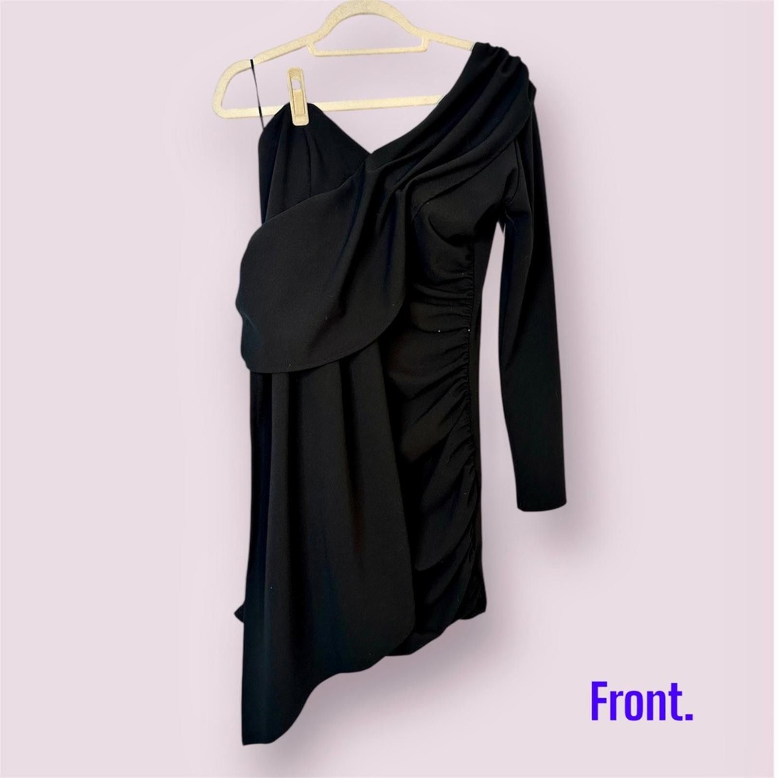 Designer One Shoulder Mini Dress Ruched Bodycon Cocktail Party Black Size M / US 6-8 / IT 42-44 - 1 Thumbnail