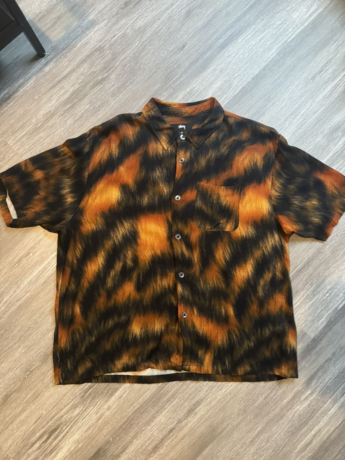 image of Stussy Tiger Button Up in Black, Men's (Size Medium)