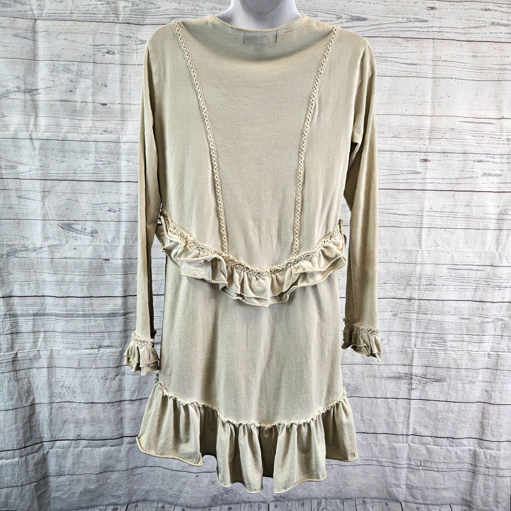 Vintage Gretty Zueger Womens Top Small Beige Long Sleeve Button Down Ruffle Blouse Size S / US 4 / IT 40 - 4 Thumbnail
