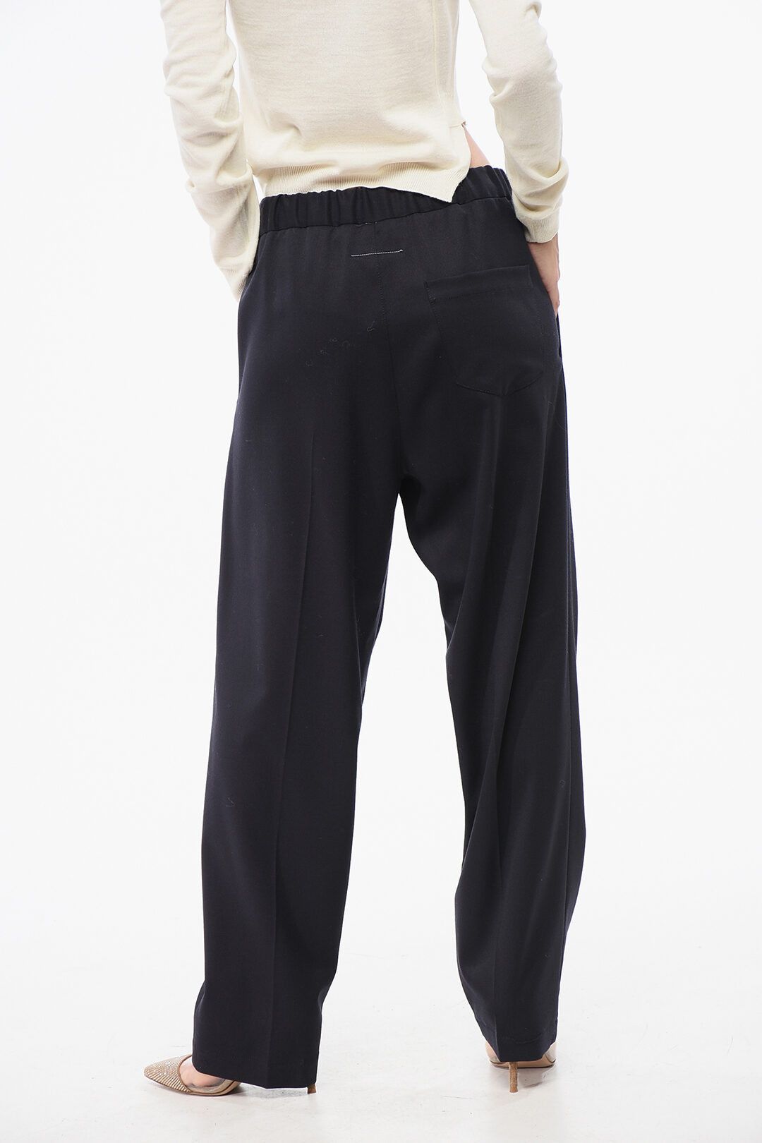 Maison Margiela og1mm0825 Virgin Wool Stretch Blend Pant in Navy Size 26" / US 2 / IT 38 - 2 Thumbnail