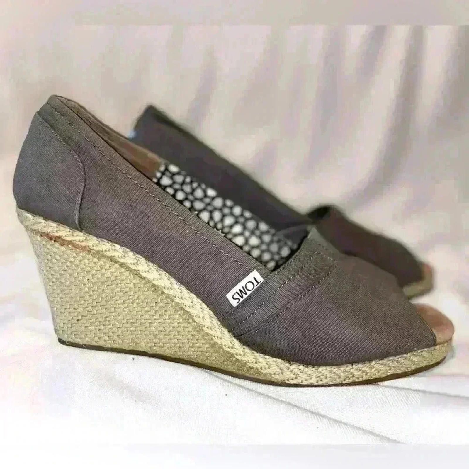 Toms TOMS | Calypso Grey Peep Toe Espadrille Wedge | Size 10 Size US 10 / IT 40 - 1 Thumbnail
