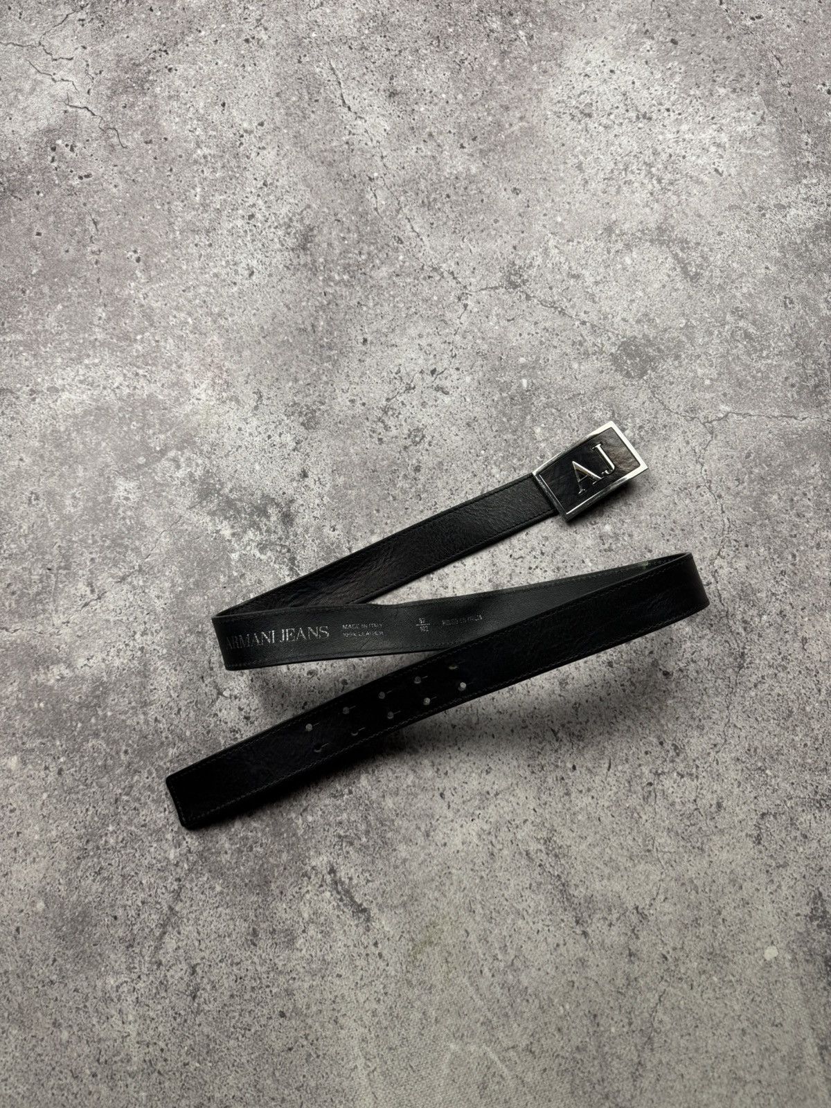 Armani Vintage Armani Jeans Leather Black Belt Rare Buckle Logo Size ONE SIZE - 3 Thumbnail