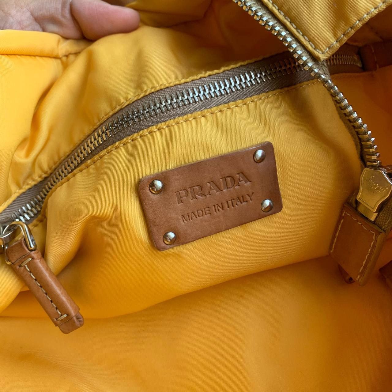 Prada Prada Nylon Side Logo Leather Yellow Tote Bag Size ONE SIZE - 10 Thumbnail