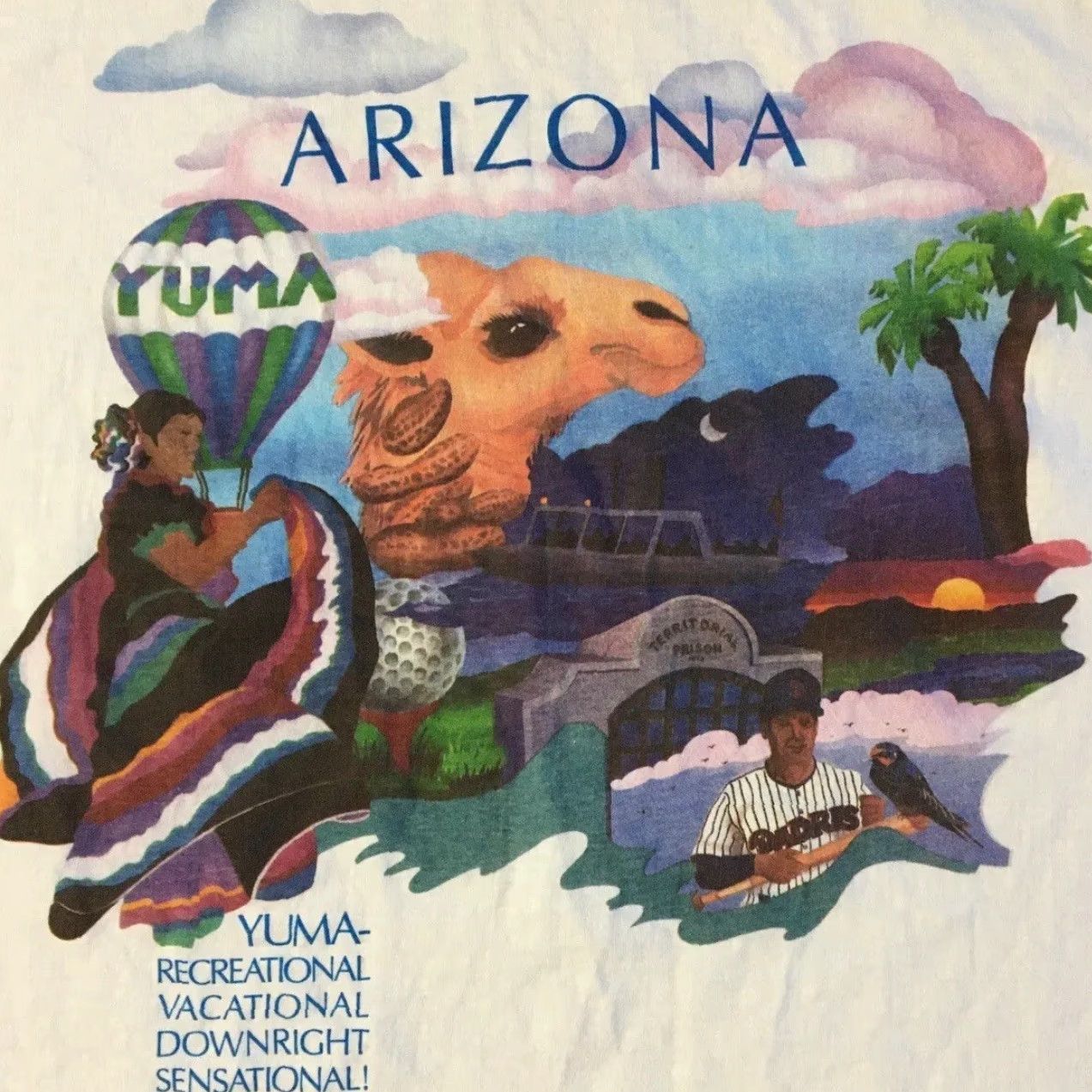 Vintage VINTAGE 90s Yuma Arizona Shirt XL White T-Shirt Men Short Sleeve Camel Art Sun Palm Trees Beach Animals College Grunge USA 80s 90s Commanders? Size US XL / EU 56 / 4 - 2 Thumbnail