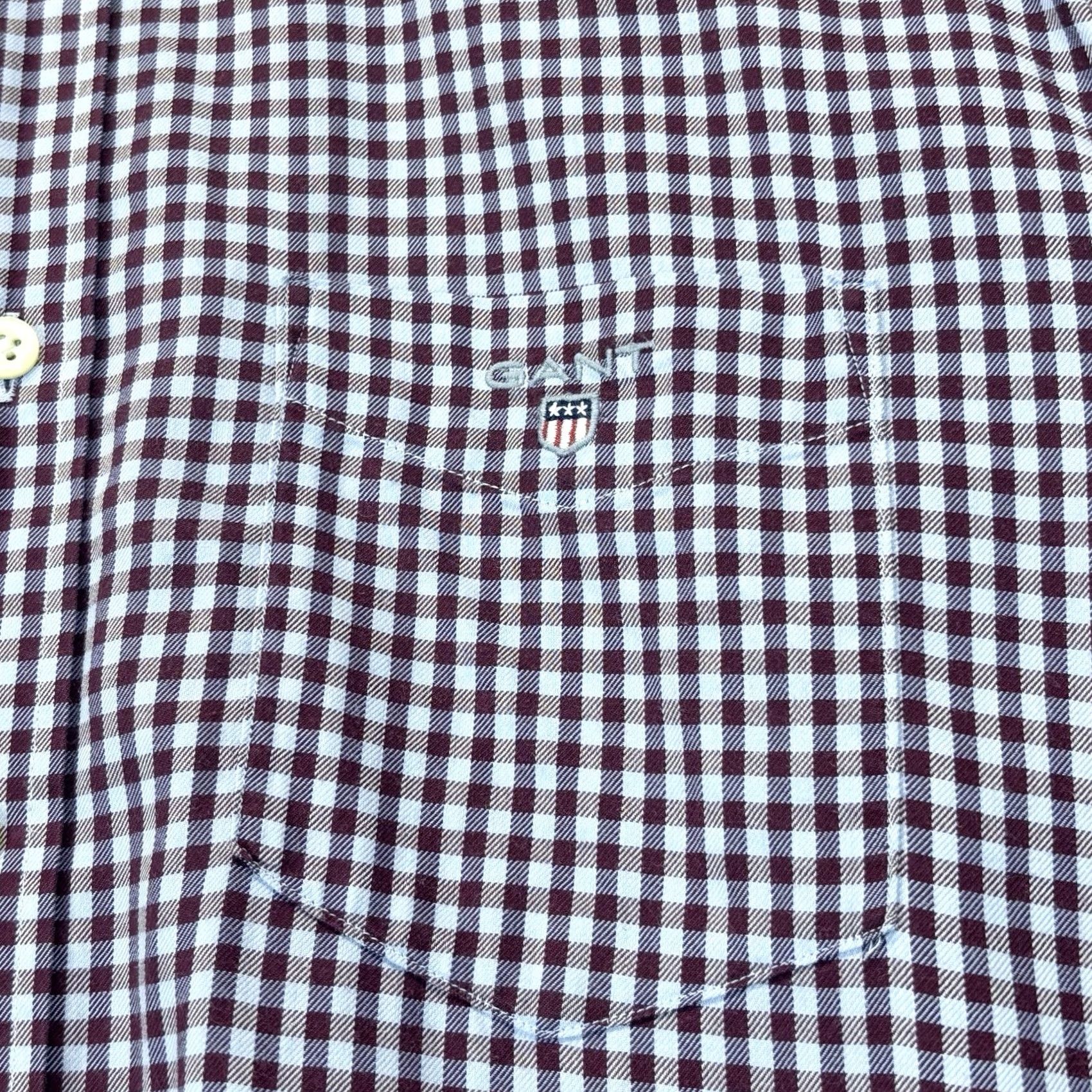 Gant GANT Shirt Medium Mens Twill Regular Light Blue & Maroon Check L/S Button-Up VGC Size US M / EU 48-50 / 2 - 3 Thumbnail