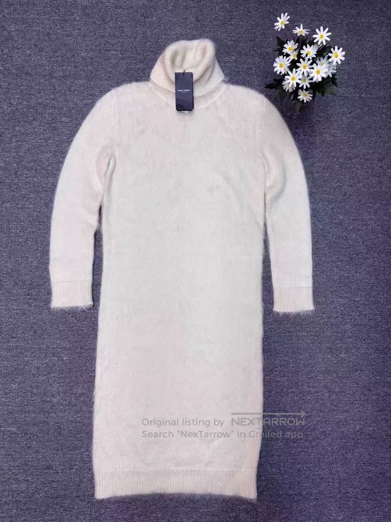Saint Laurent Paris Saint Laurent Paris White Mohair Fleece High Neck Extra Lo Size L / US 10 / IT 46 - 1 Thumbnail