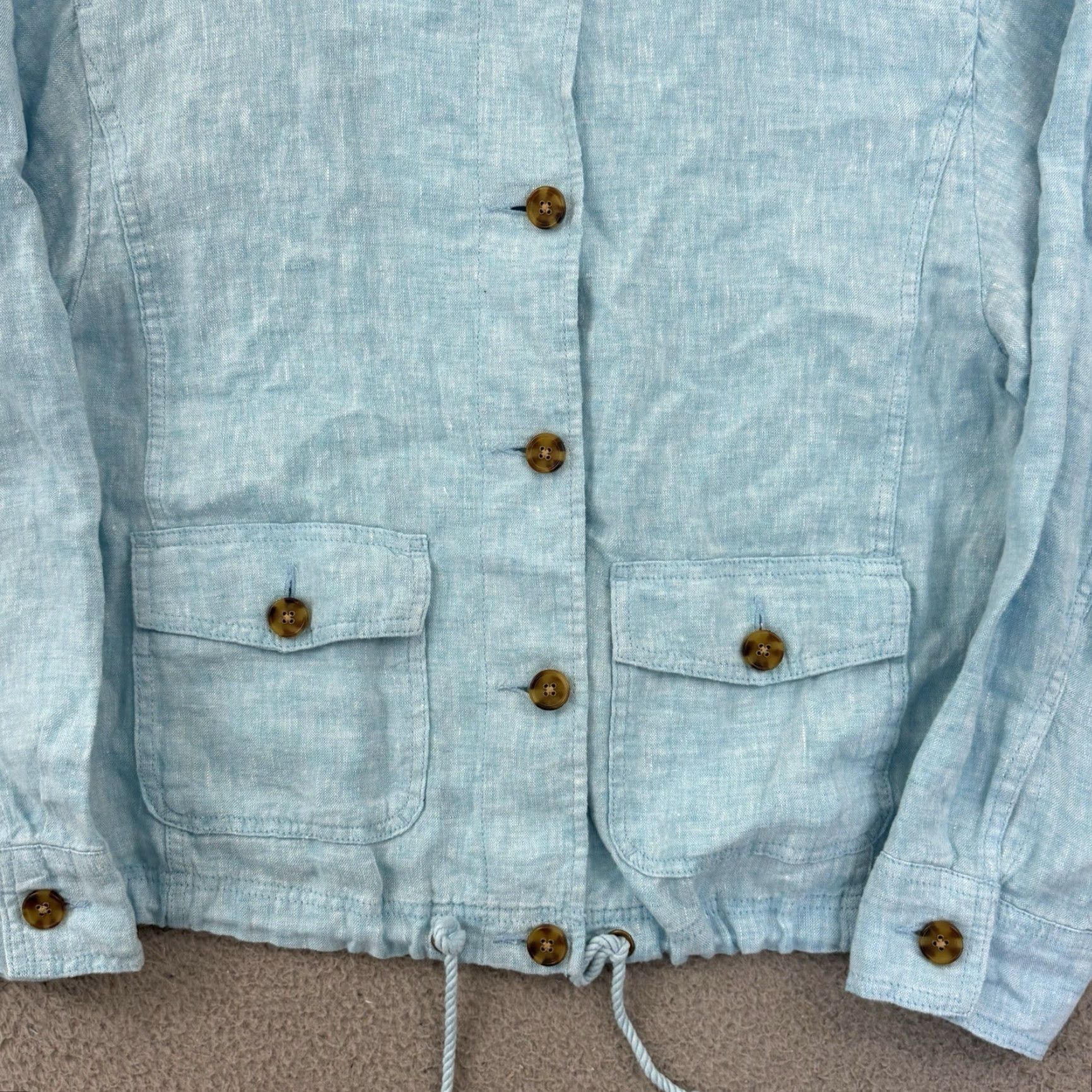 Talbots Talbots Jacket Womens Medium Blue Utility 100% Linen Button Up Light Boho Preppy Size M / US 6-8 / IT 42-44 - 2 Thumbnail