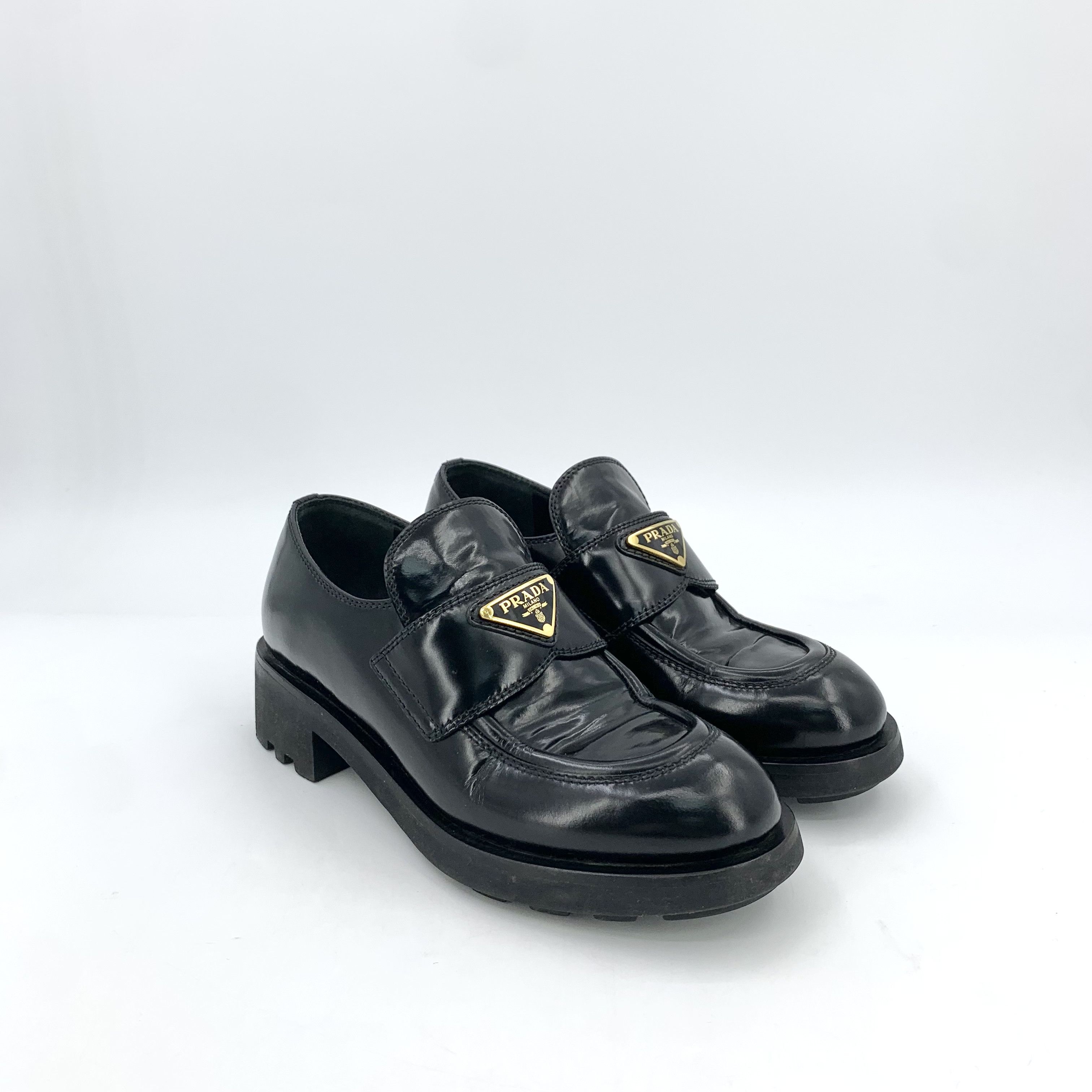 Prada Prada Black Leather Triangle Loafers (Size 35) Size US 5 / IT 35 - 9 Thumbnail