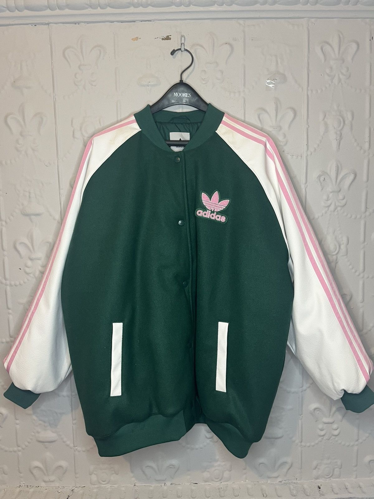 Adidas Green/Pink Adidas Varsity Vintage Style Jacket Button up Size US L / EU 52-54 / 3 - 3 Thumbnail