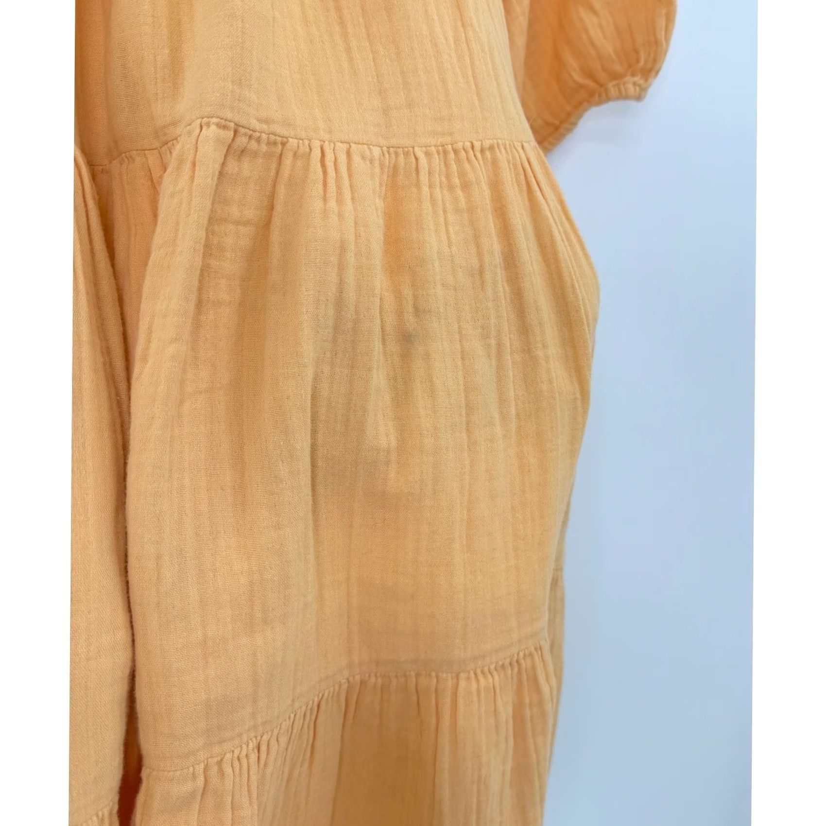 Old Navy Old Navy Dress Womens Medium Orange Gauze Tiered Puff Sleeve Casual Summer Size M / US 6-8 / IT 42-44 - 6 Thumbnail