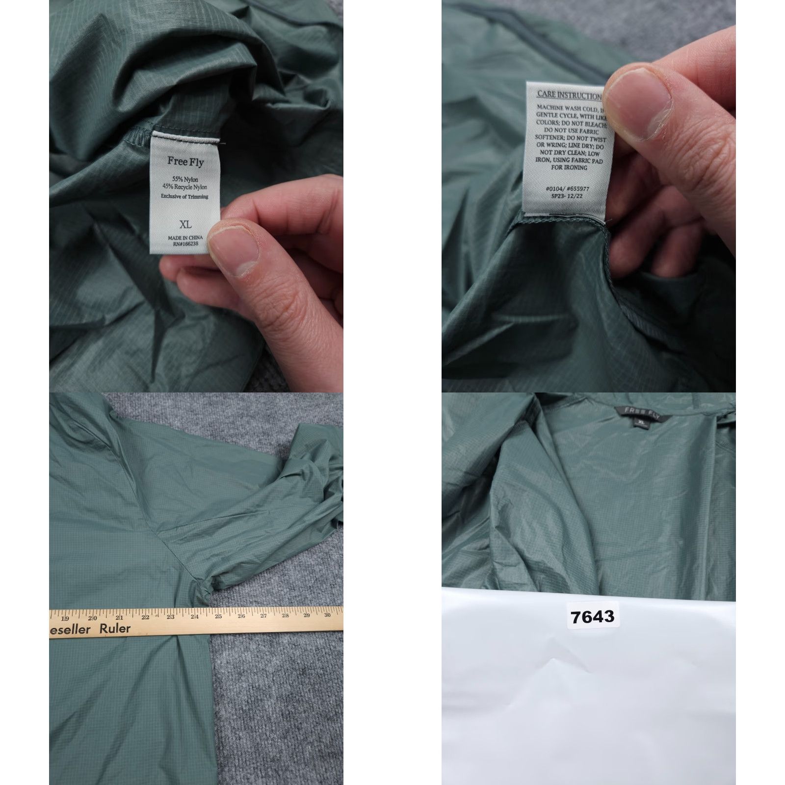 Rains Free Fly Rain Jacket Men's XL Green Full Zip Nylon Waterproof Light Ripstop Hoodie Windbreaker Sports Jacket Mens Size US XL / EU 56 / 4 - 8 Thumbnail