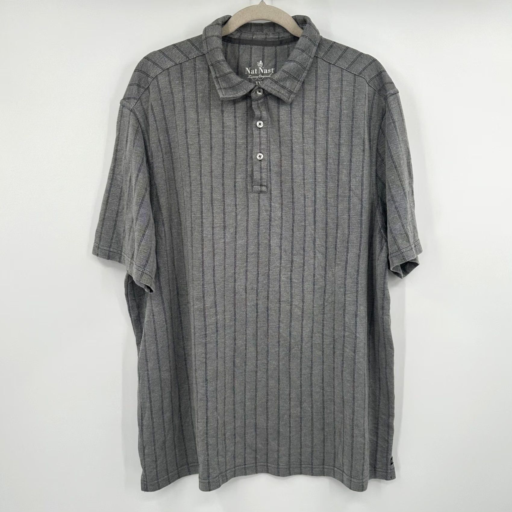 Nat Nast Nat Nast Mens Gray Striped Short Sleeve Polo Shirt XXL Rayon Polyester Polo Striped Shirt Mens 2XL Classic Breathable Size US XXL / EU 58 / 5 - 5 Thumbnail