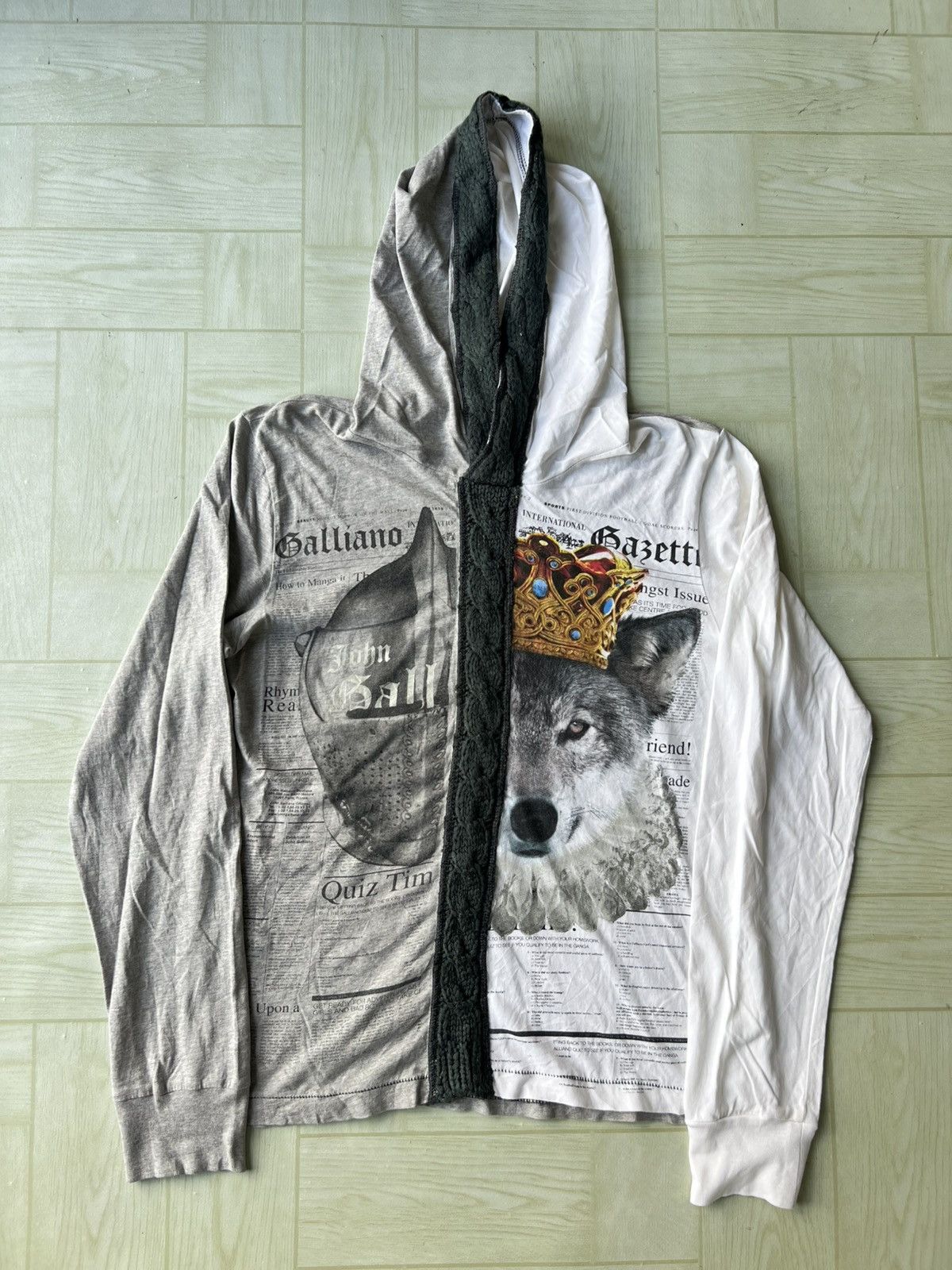 John Galliano John Galliano Gazette Newspaper Print Hybrid Knit Hoodie Size US S / EU 44-46 / 1 - 4 Thumbnail
