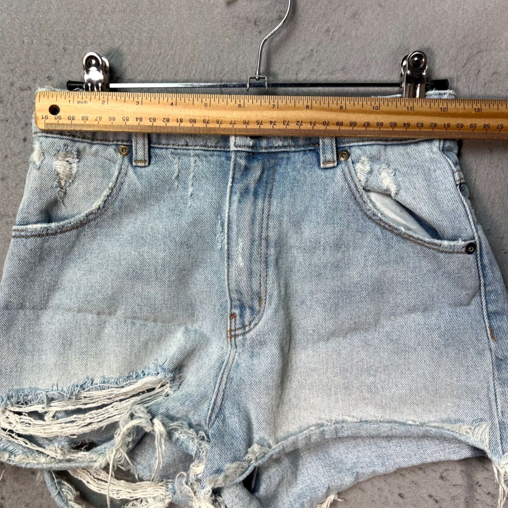 Denime Rollas Womens High-Rise Slim Distressed Denim Shorts Light Wash 24 Dusters Jeans Short Cut-Off 5-Pocket Womens Size 42" / US 20 - 7 Thumbnail