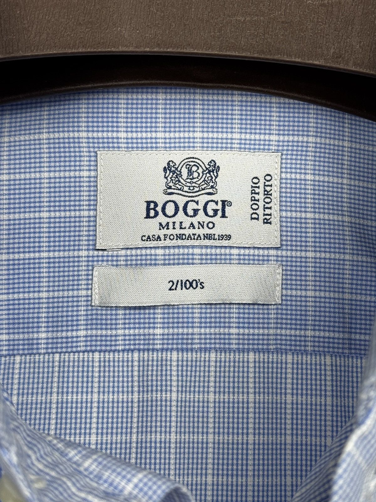 Boggi Boggi Milano 2/100's Blue Check Long Sleeve Dress Shirt 42 Size 42R - 8 Thumbnail