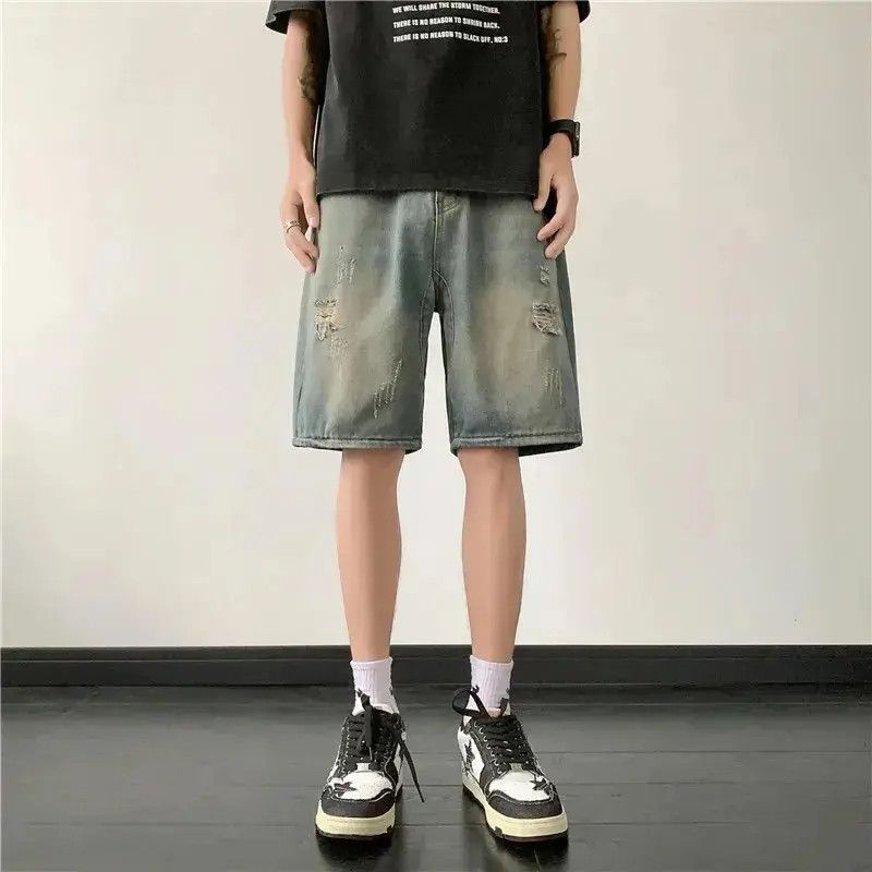Japanese Brand Retro straight distressed shorts y2k Size US 32 / EU 48 - 1 Thumbnail