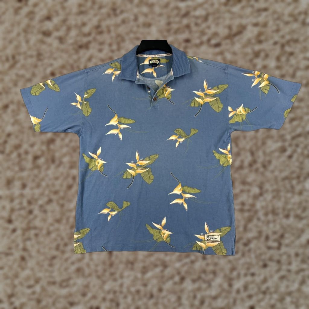 Tommy Bahama Tommy Bahama Polo Shirt Mens Large Blue Floral 100% Cotton Silk Blend Knit Regular Short Sleeve Upscale Casual Polo Mens L Blue Floral Modern Sports Size US L / EU 52-54 / 3 - 1 Thumbnail