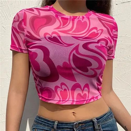 T-shirt Vrouwen Zomer Roze Hart Gedrukt