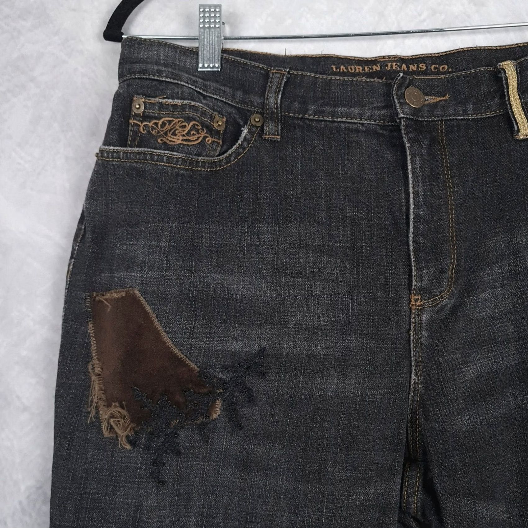 Ralph Lauren Ralph Lauren LRL Jeans Womens 10 Black Patchwork Embroidered Boho Y2K 31x28 Jeans Size 32" / US 10 / IT 46 - 4 Thumbnail