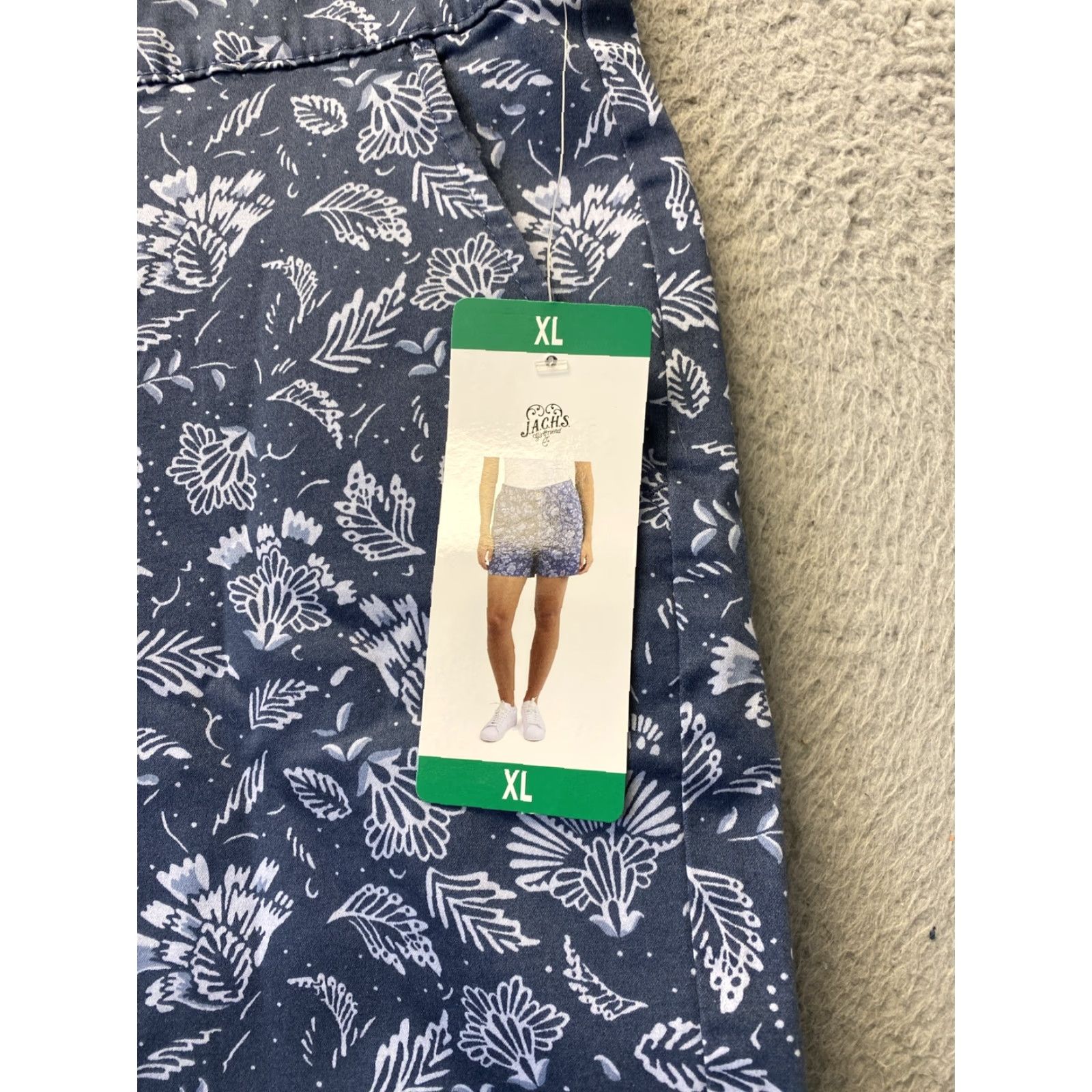 Vintage VINTAGE not applicable here; JACHS Girlfriend Shorts - Women - Short - Adult XL - Blue Floral Stretch Satin Chino - Womens 33-85 Size 40" / US 18 - 2 Thumbnail
