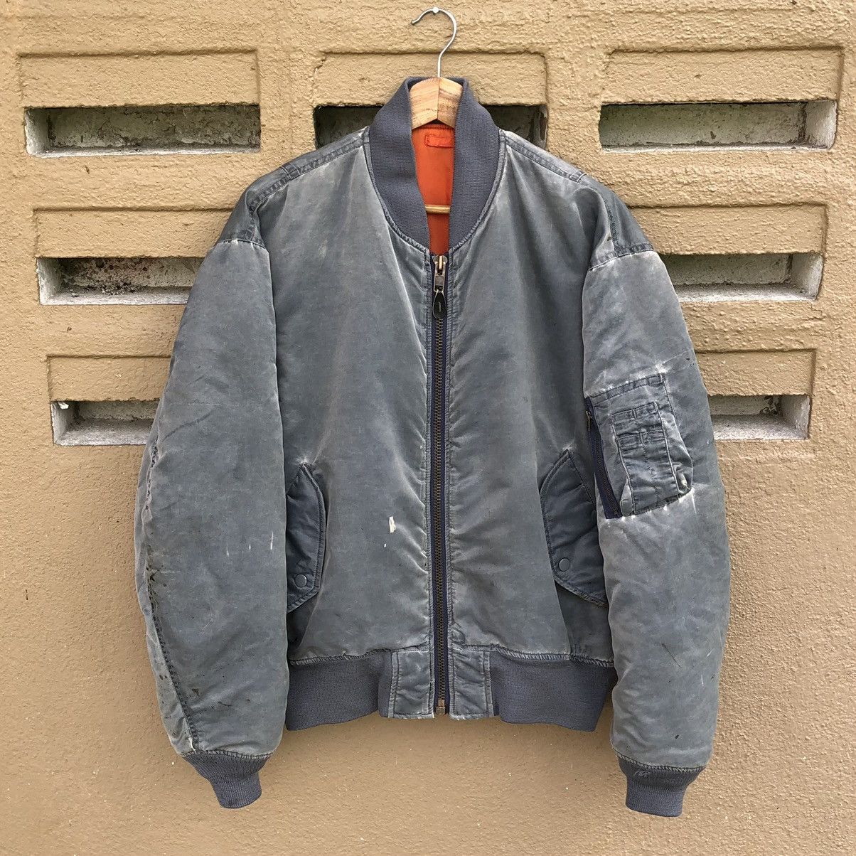 image of Vintage Faded Ma-1 Man Intermediate Machope Bomber Jacket in Grey, Men's (Size Large)