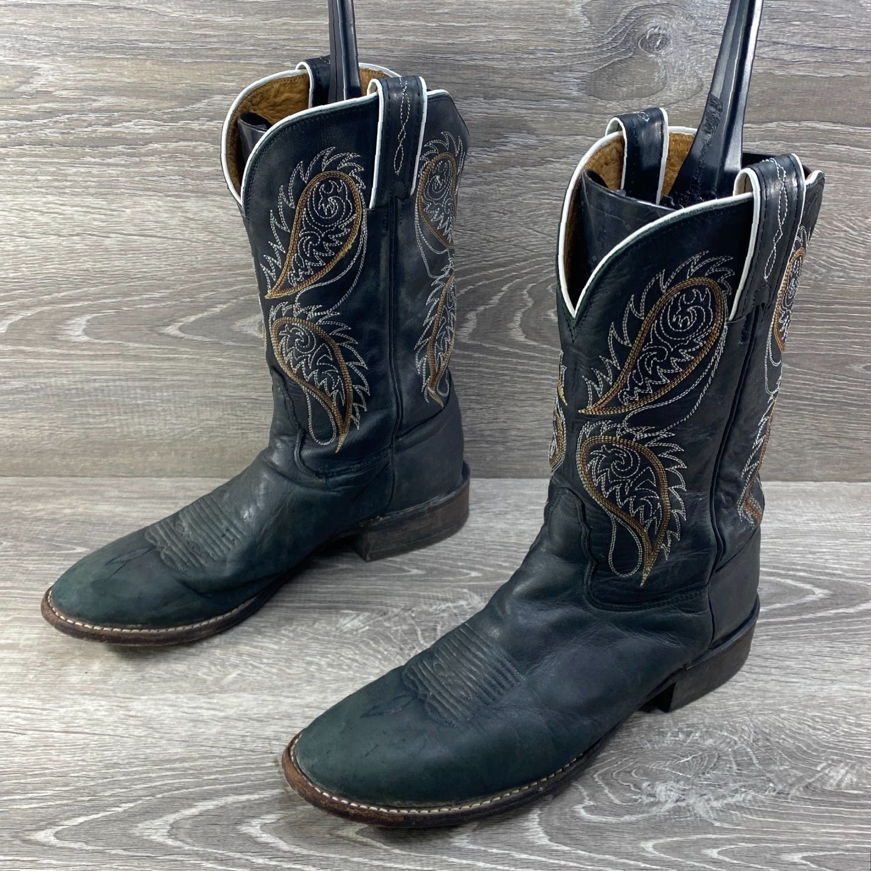 Tony Lama Tony Lama Boots Western Ropers 9 B Black Leather Round Toe Cowboy Boots Unisex Adults Mens Women Girls Boys Size US 9 / IT 39 - 6 Thumbnail