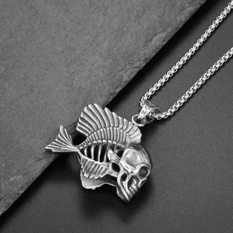 Jewelry Charm Skeleton Fish Pendant Necklace Size ONE SIZE - 5 Thumbnail