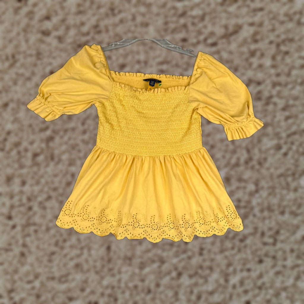 Polo Ralph Lauren Dress Juniors Extra Large Yellow Cotton Lace Puff Sleeve  Mini - development.footyvision.net