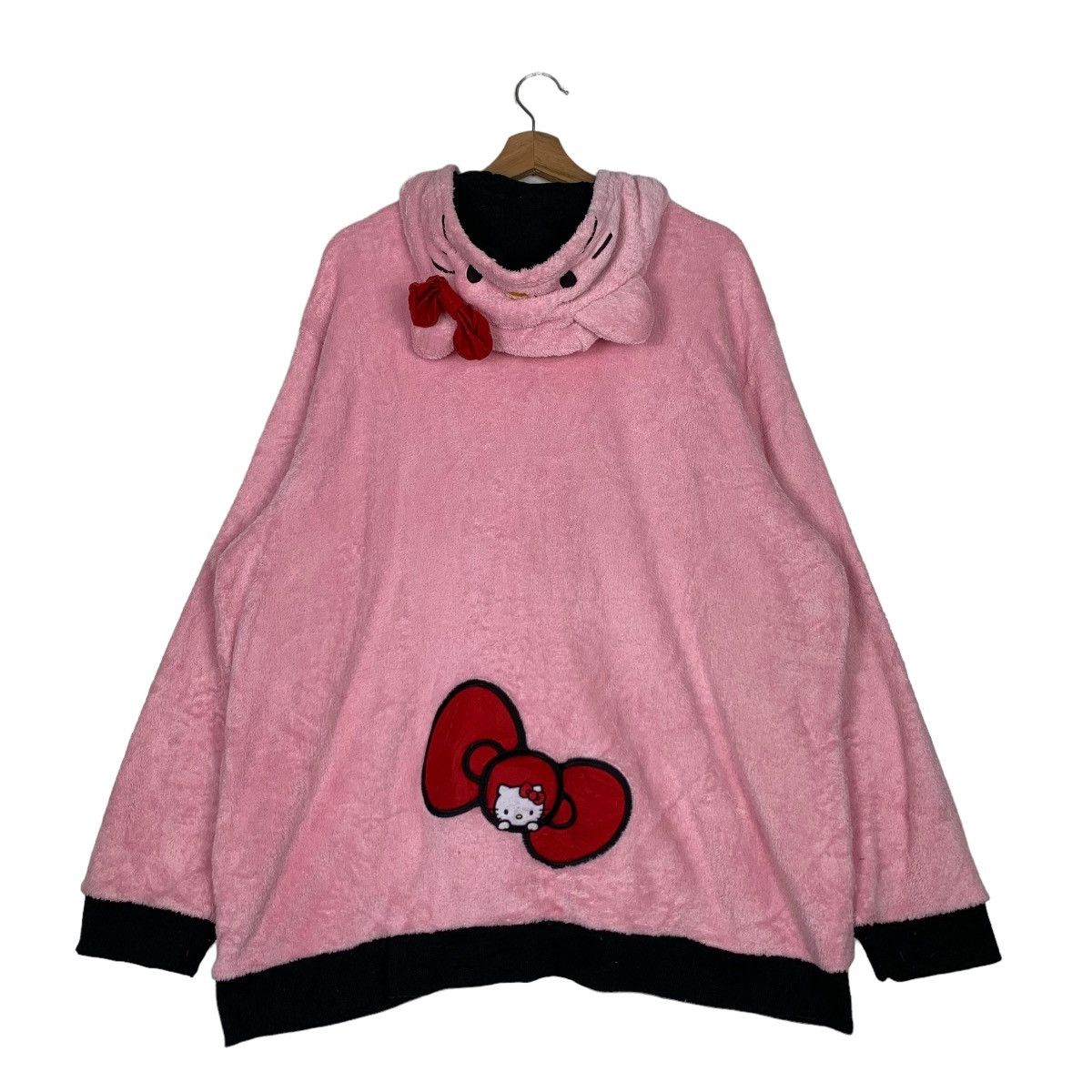 Japanese Brand HELLO KITTY EMBROIDERY LOGO PINK FLEECE HODDIES #0095-C6 Size US XXL / EU 58 / 5 - 8 Thumbnail